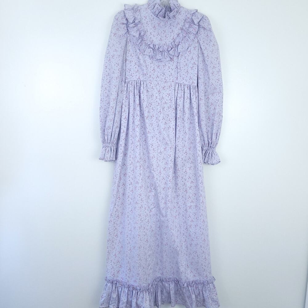 Handmade Prairie Dress Purple Floral Cottage Core XS/Small Long Sleeve Women
